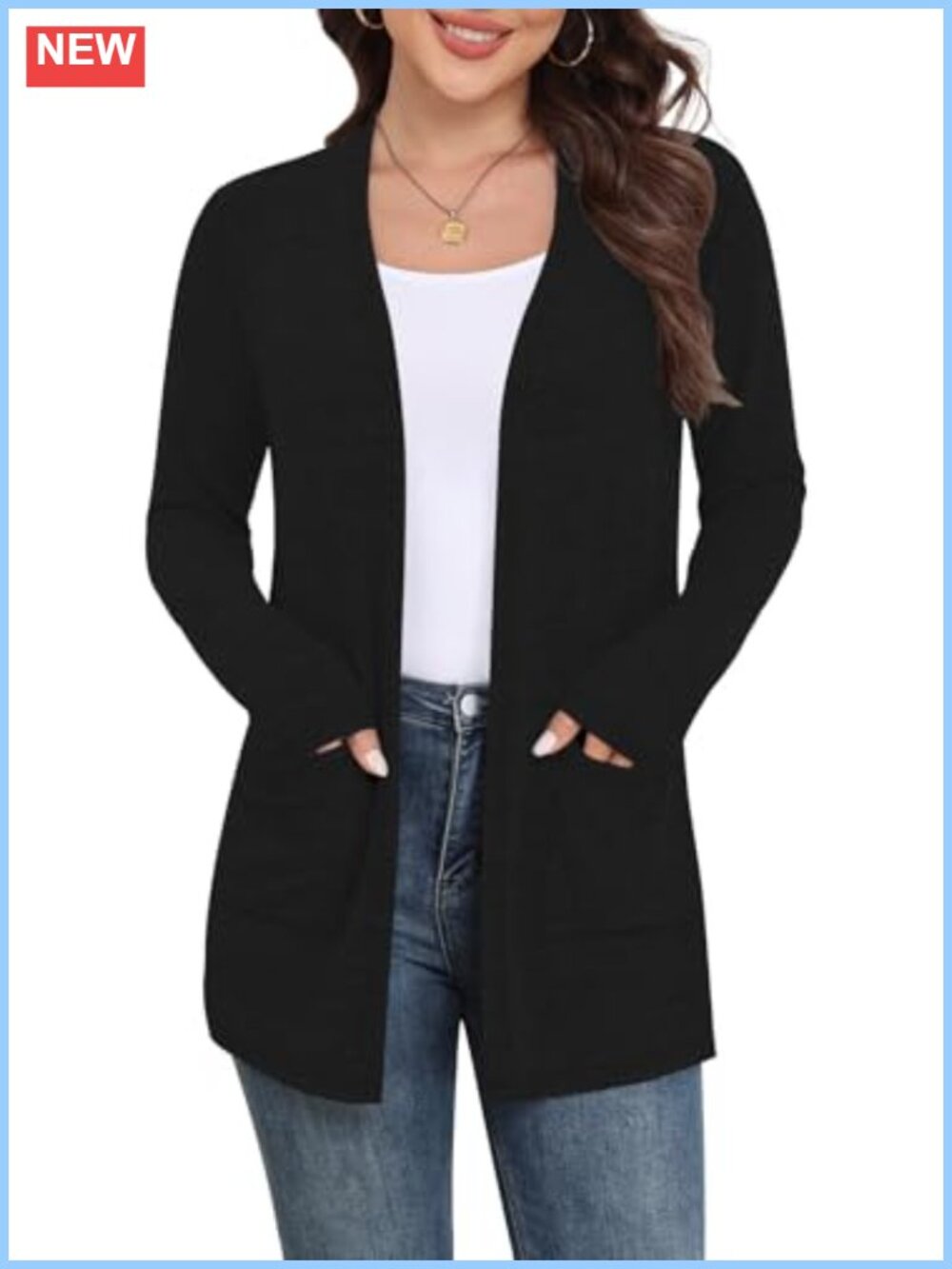 Women's Lightweight Open Front Knit Cardigan with Pockets Long Sleeve